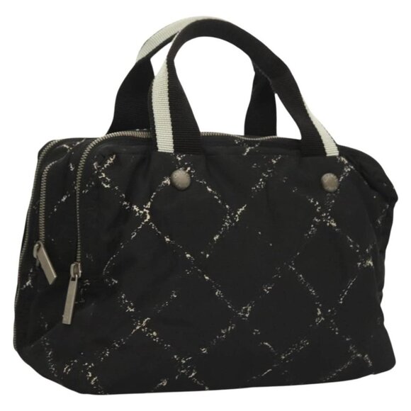 CHANEL Travel Line Hand Bag Nylon Black Silver CC Auth BA3909 - Picture 1 of 16